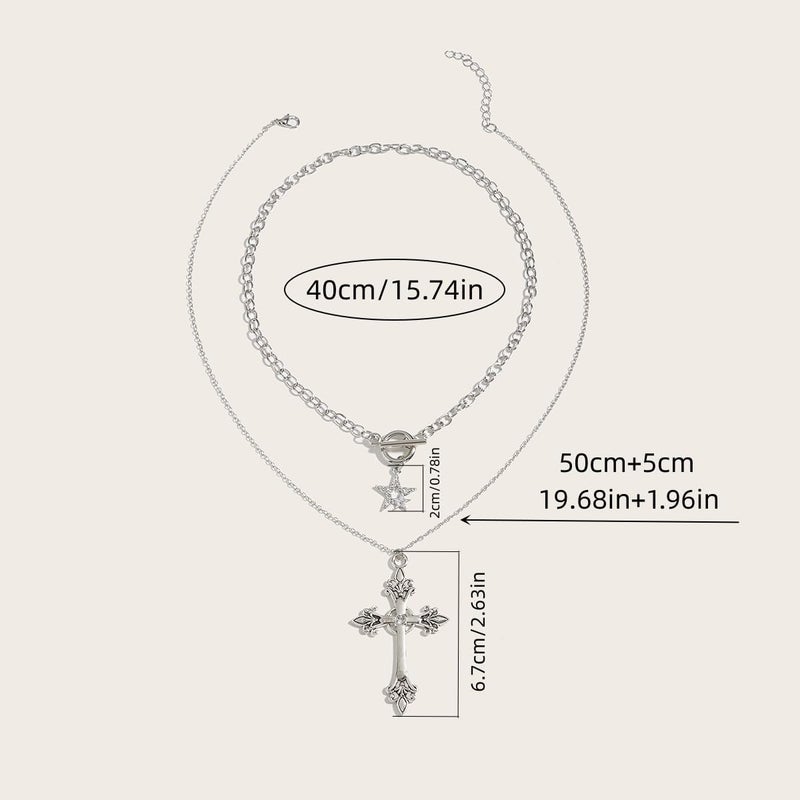 Hremhoo Gothic Cross Necklace for Women Exaggerate Large Cross Pendant Necklace Gothic Layered Choker Necklaces Punk Goth Emo Grunge Y2k Necklaces for Women - Image 3